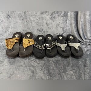 Lot of Yellow Box Wedge Flip Flop Sandals Black Silver Brown Natural Size 7